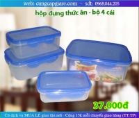 Hộp nhựa VUÔNG đựng thức ăn bộ 4 CÁI, hộp nhựa đựng thức ăn bán sỉ, cung cấp sỉ hộp nhựa đựng thức ăn